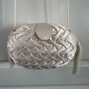 LA Regal Ltd Satin Shoulder Evening Bag. Winter white Ruched satin.
